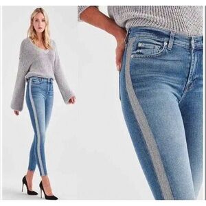 7 For All Mankind High Rise Skinny Jeans Women Size 26 Sparkle Side Stripe
